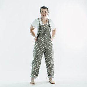 NWT Farmhouse Frocks Rita Romper Beige Polka Dot